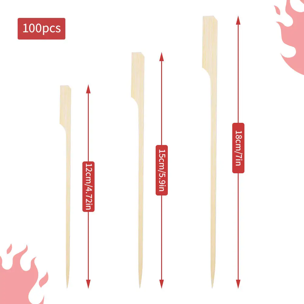 100 pieces Bamboo stick for barbecue 12cm/15cm/18cm natural stick party cocktail buffet meat and fruit Barbecue Skewers Bbq Grilling Accessories