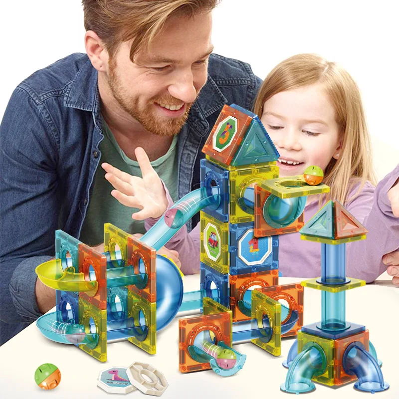 

3D Magnetic Tiles Building Blocks Magnetic Sliding Track Blocks STEM Magnet Assemble Bricks Kids Sensory Educational Toys Gifts