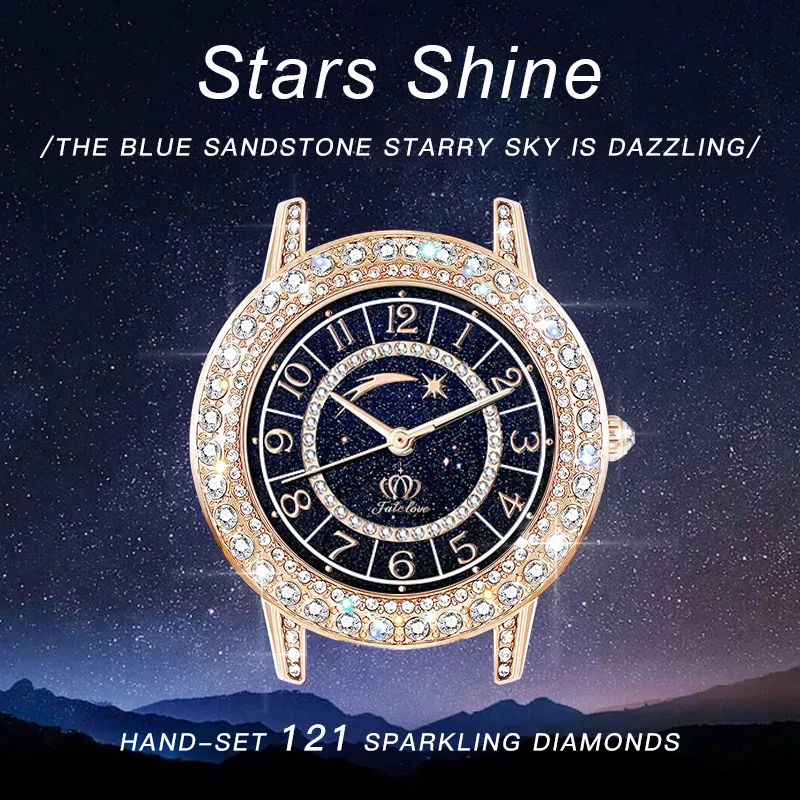 Fate Love 827 Luxury Quartz Watch For Women Fashion Casual Waterproof Strap Elegant Digital Starry Sky Glow Dial Women's Watches