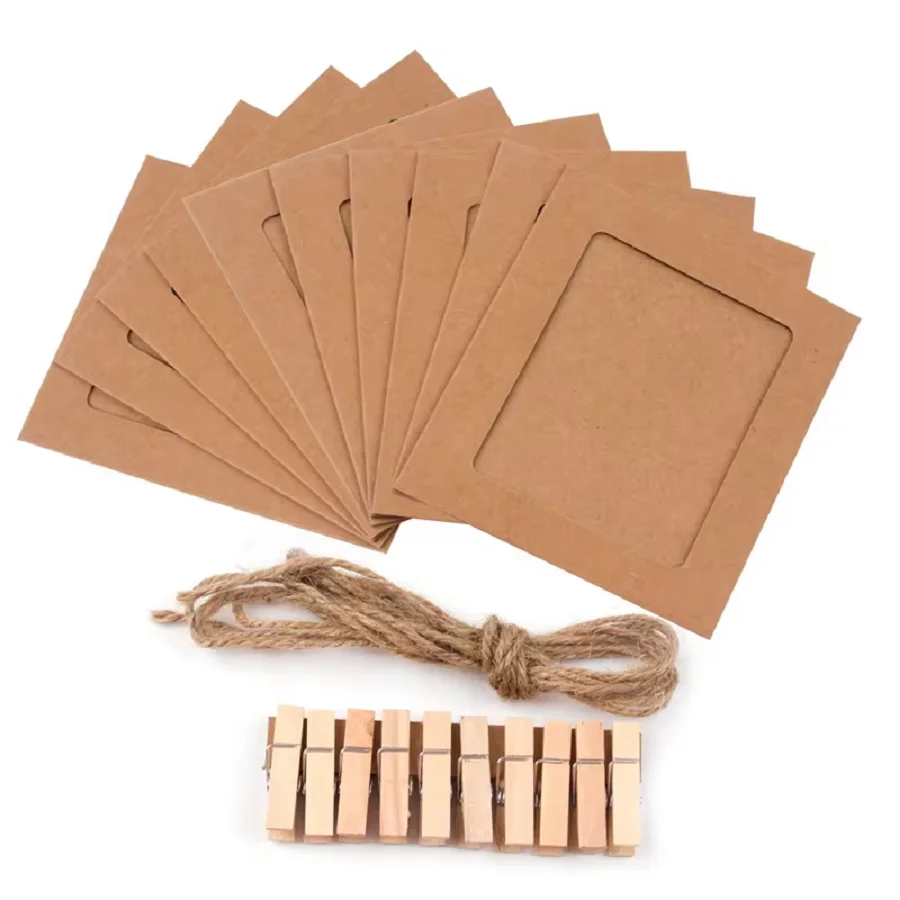 10 יחידות מסגרת נייר משולבת עם קליפסים DIY מסגרות נייר קראפט לתמונות תלויות על הקיר אלבום תמונות עיצוב בית אמנות