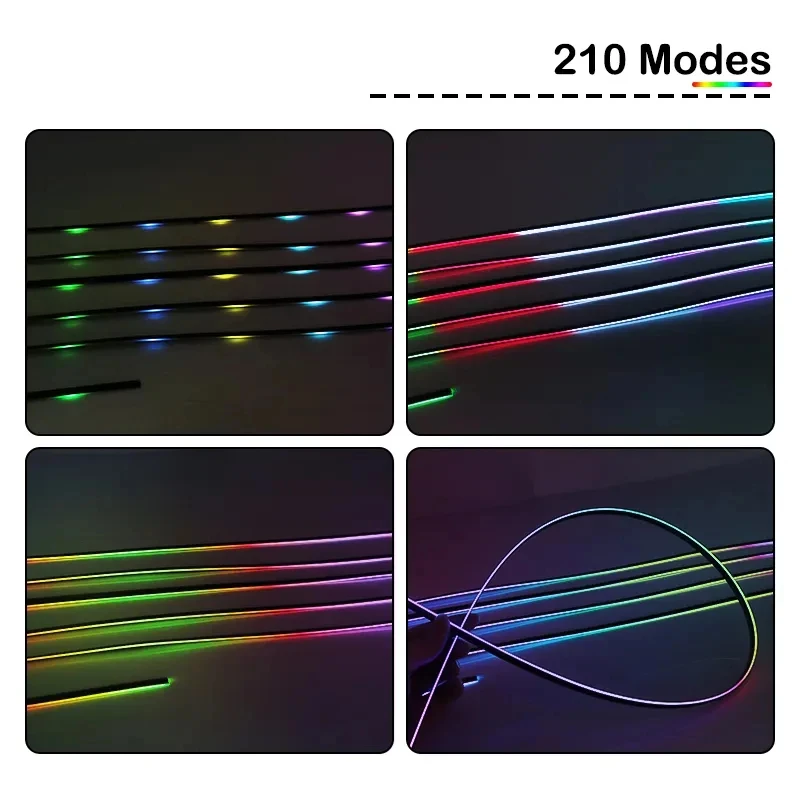 자동차 LED 아크릴 스트립 주변 조명, 64 색, 110cm, 90cm, 75cm, 35cm, 20cm, 풀 컬러 RGB 자동차 인테리어 블루투스 앱 제어