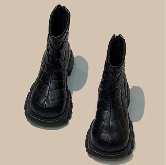 Martin donna autunno e inverno 2024 nuovo stile schiuma spessa fondo verso il basso griglia diamantata sottile camino cotone stivali corti_voghion.com