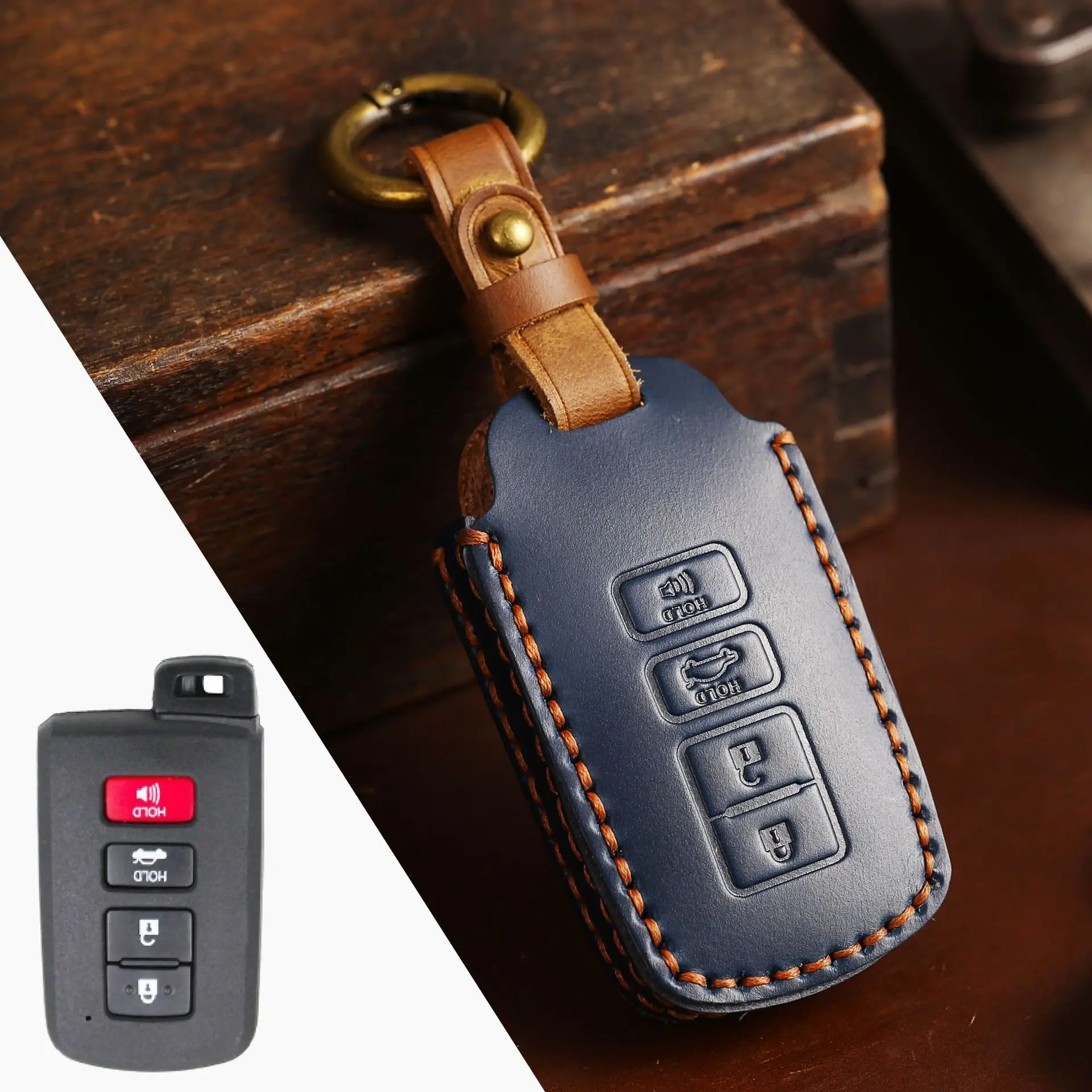 For Toyota Camry Highlander Corolla RAV 4 Leather Car Remote Key Fob Case Cover 