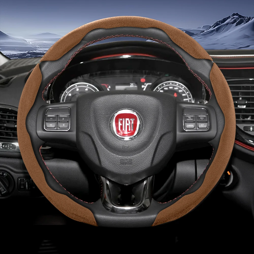 Fiat Sports Suede Steering Wheel Cover, Split Snap-On, Non-Slip and Durable
