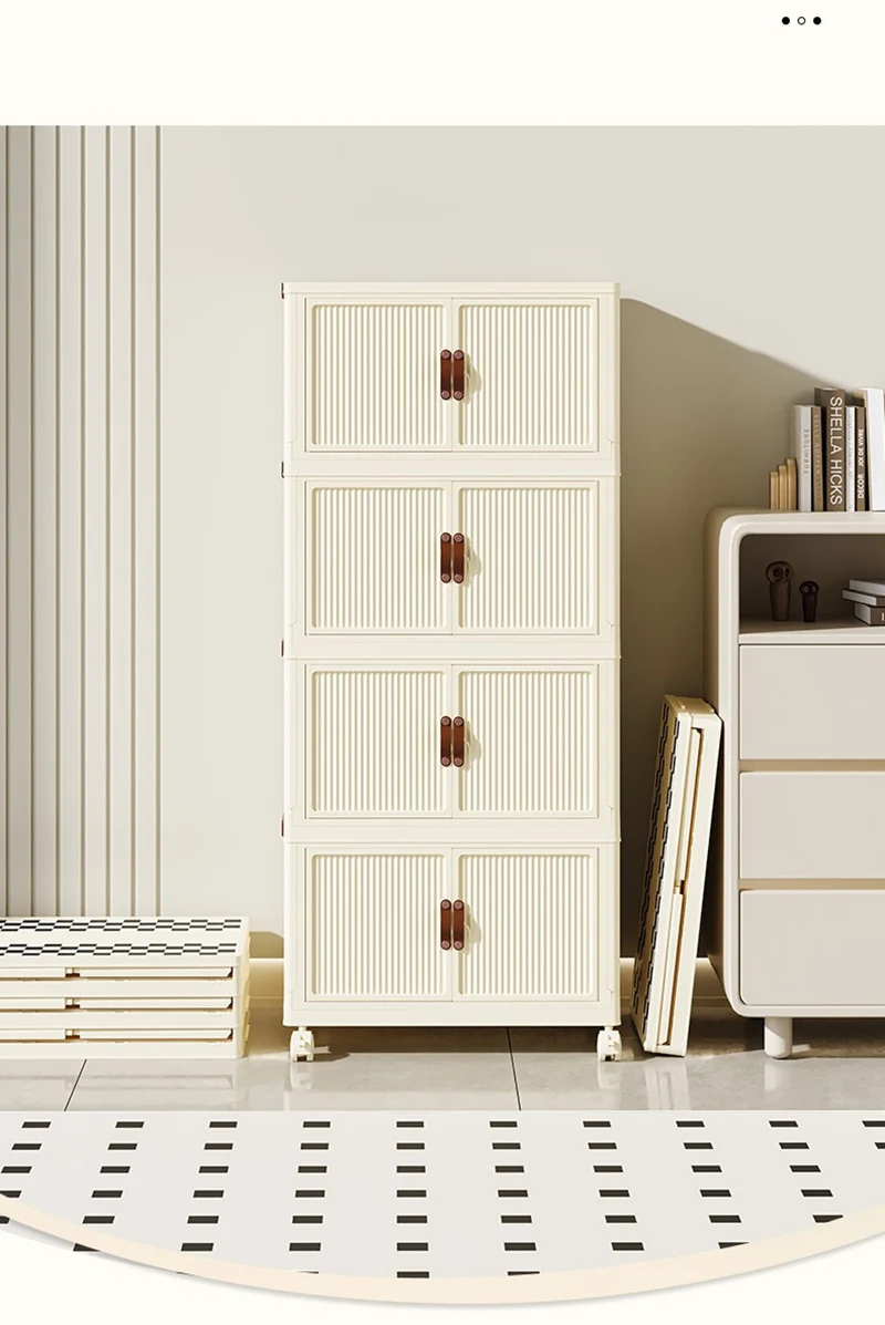 New Double Door Foldable Storage Drawer Cabinet For Living Room Organizer Cabinet With Wheels - 3 Layer