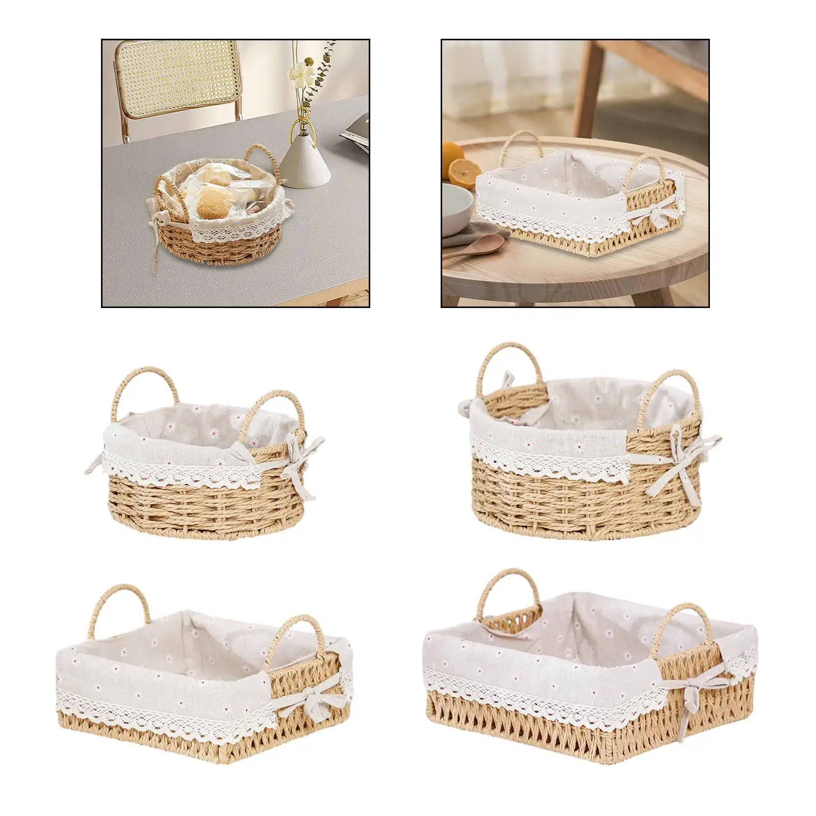 Handmade Storage Basket Multipurpose Desktop Sundries Organizer Serving Basket for Snack Parties Bread Breakfast Bedroom