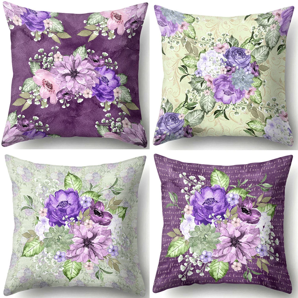 

Purple Flower Cushion Cover Modern Pillow Case Nordic Style Pillow Covers Flowers Decorative Sofa Throw Pillows Cover