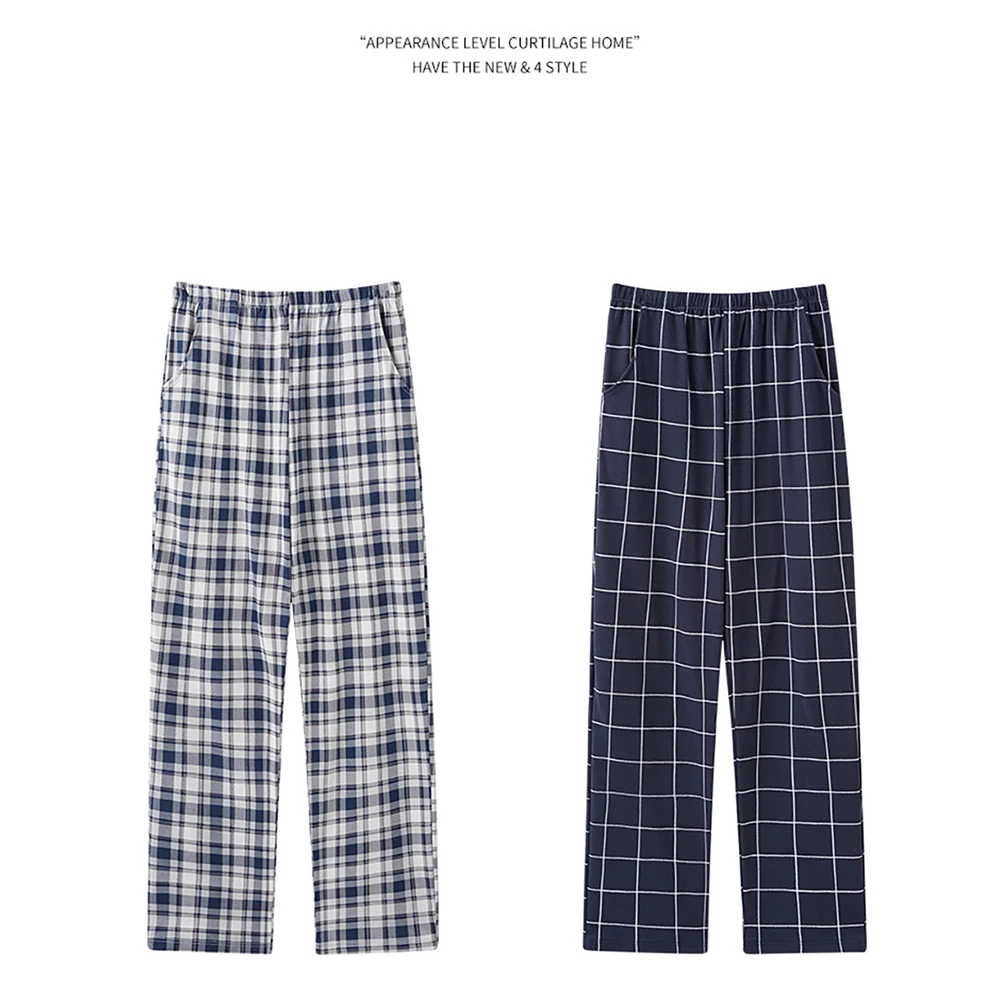 100% Cotton Sleepwear Spring Autumn Casual Plaid Solid Pajama Pants 3XL Comfort Male Pajamas Elastic Waist PJ Pants pyjama homme