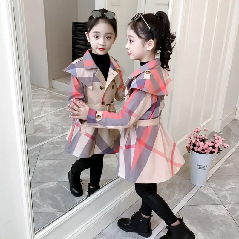 

Ветровка для девочек, на 8, 10, 12 лет, в клетку, весенняя