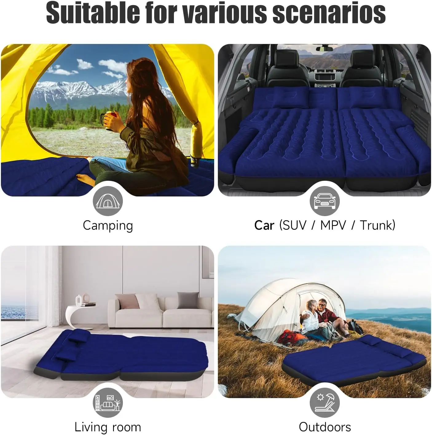 Inflatable SUV Air Mattress Bed Car Mattress for SUV Double-Sided Flocking Travel Camping Bed Car Air