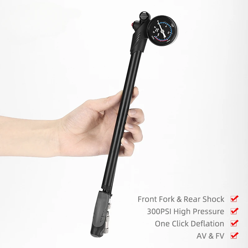 

2024 Bike Shock Pump Portable High-pressure 300psi Bike Air Pump with Gauge Mountain Bike Air Pump or Fork & Rear Suspension
