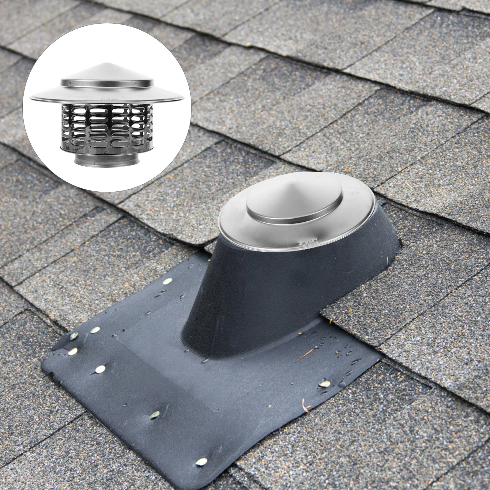 

Round Chimney Cap Stainless Steel Tapered Top Screen Outside Roof Silver Fireplace Cover Stove Pipe Topper Vent Flue