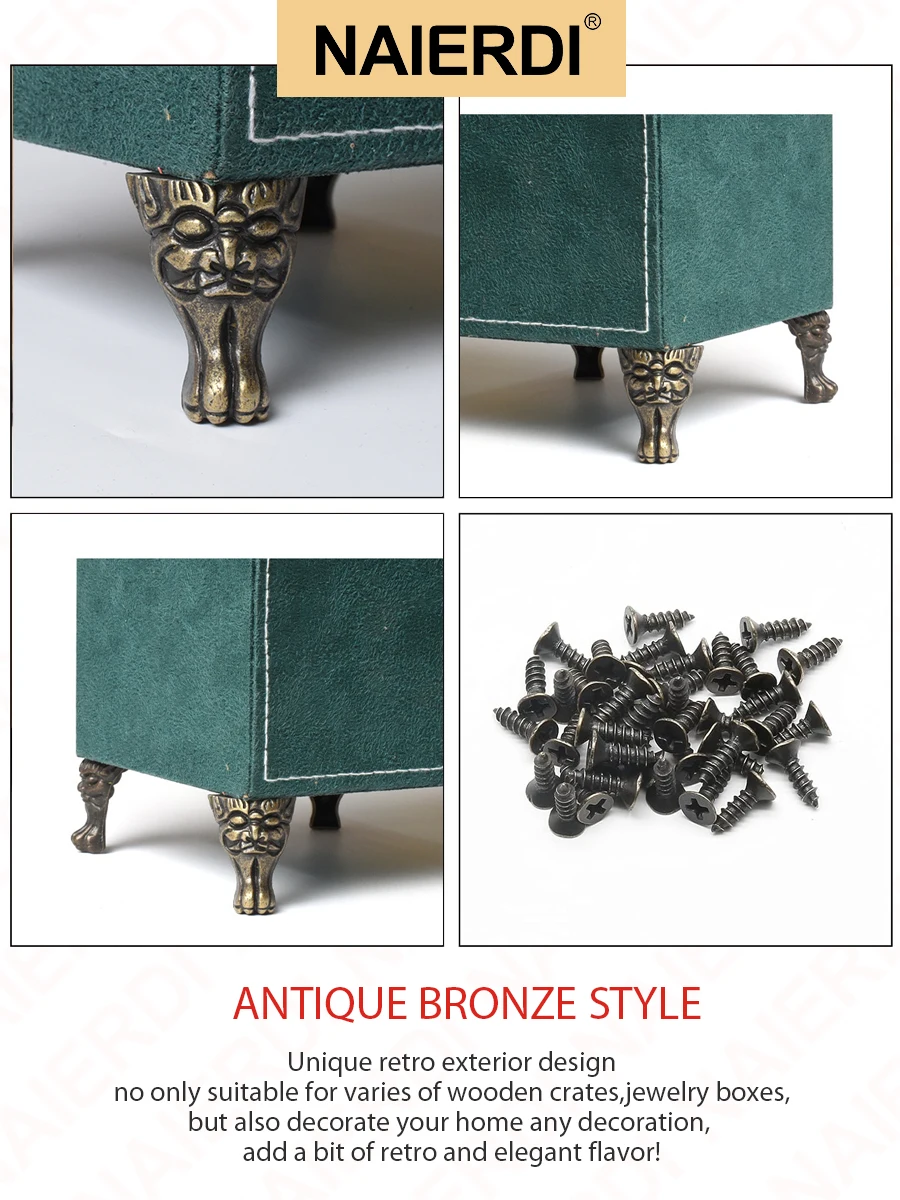 NAIERDI 8 Pieces Decorative Corner Protector Zinc Alloy Corner Bracket Wood Box Feet Leg for Jewelry Box Storage Edge Cover