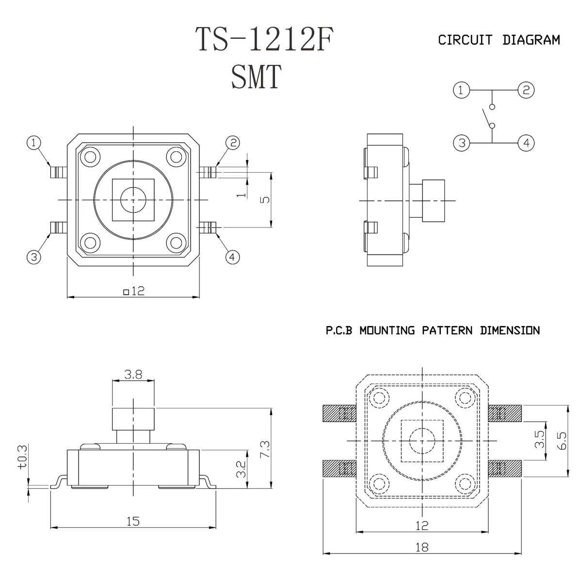 Description Picture 5 of item10Sets 12x12x10mm Tact Switch With Plastic Caps Momentary Tactile 4PIN SMT DIP Push Button Switch Micro Key Button