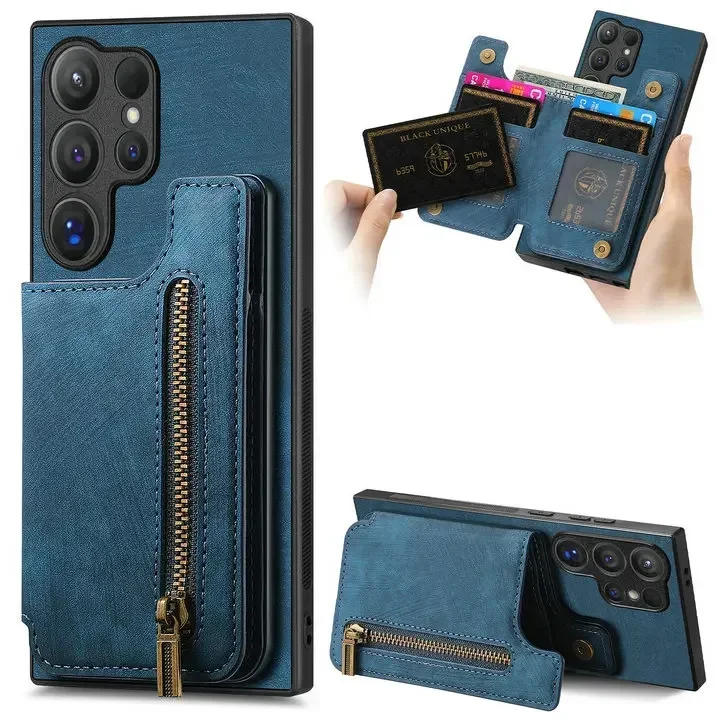 Zipper Wallet Leather Case with Etui Design