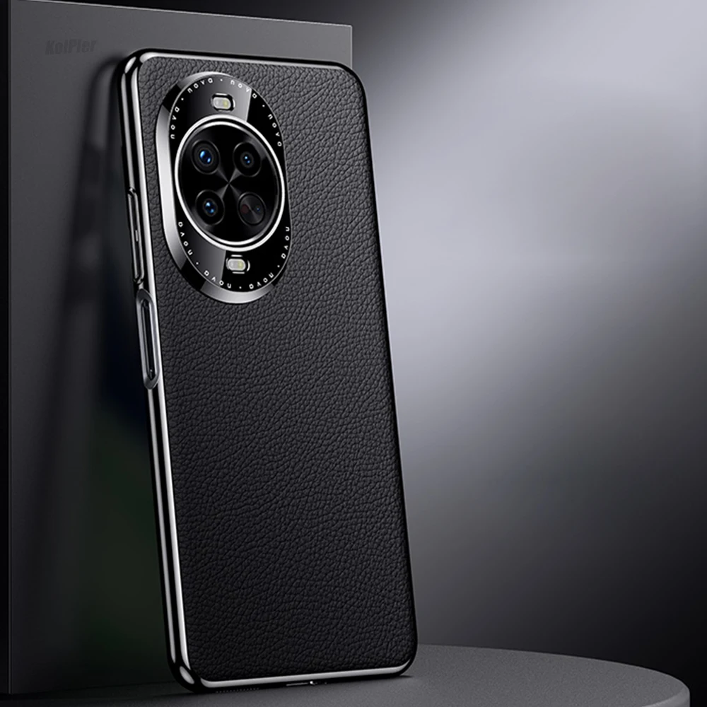 Premium Genuine Leather Plating Lichee Pattern Shockproof Hard Case Cover