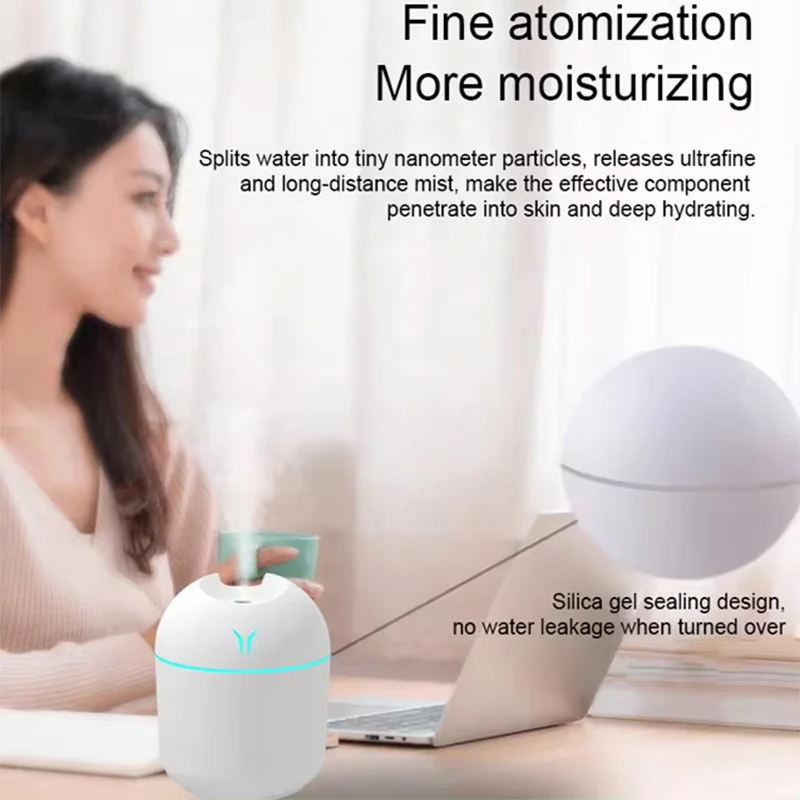 Humidifier USB 250ml Mute Humidifier Aromatherapy Desk Bedroom Desktop Portable Large Spray Car Purifier with LED Night
