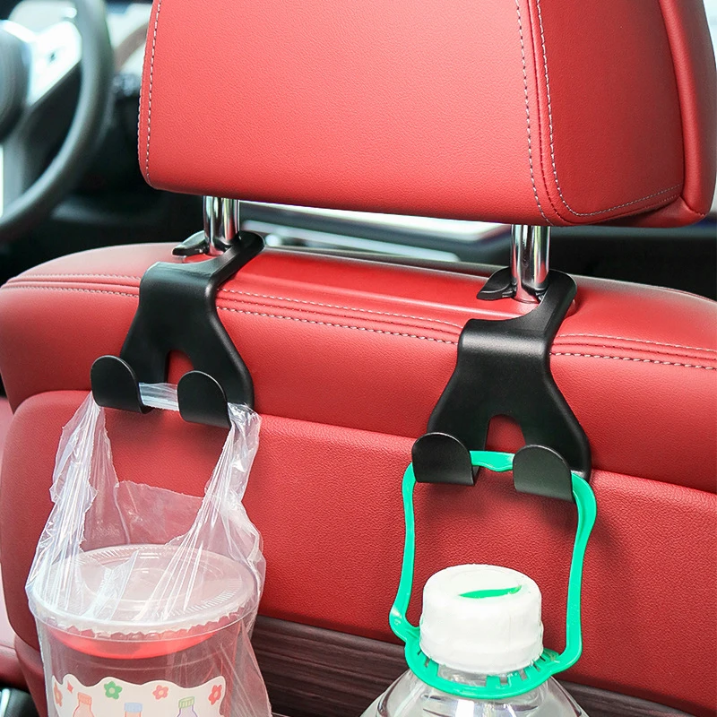 

New Double Head Car Back Seat Hooks Headrest Hanger Handbag Bag Hanging Holder Interior Organizer Storage Hook