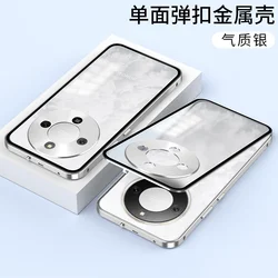 Premium Alloy Metal Lens Protection Phone Case with Transparent Tempered Glass and Shockproof Back Cover for Honor X9D (Silver)
