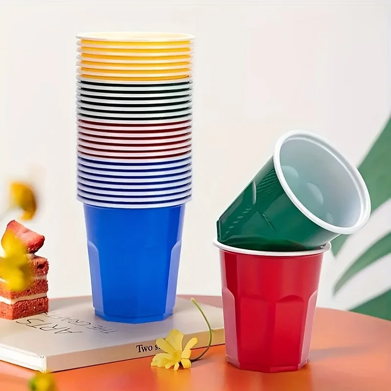 200ml Rainbow Colored Plastic Cups Sturdy Disposable Party Cups Multifunctional Beverage Cups 100pcs plastic cups