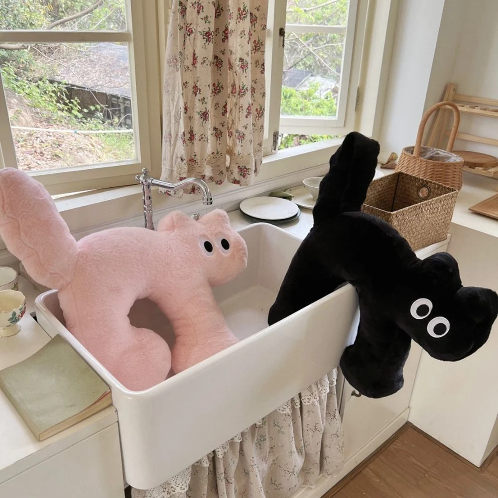 Creative Cute Cat Throw Pillow 45CM Plush Toy U-Shaped Pillow Back Cushion Sofa Chair Decoration Piece Super Soft Doll Birthday plush toys chair cushion