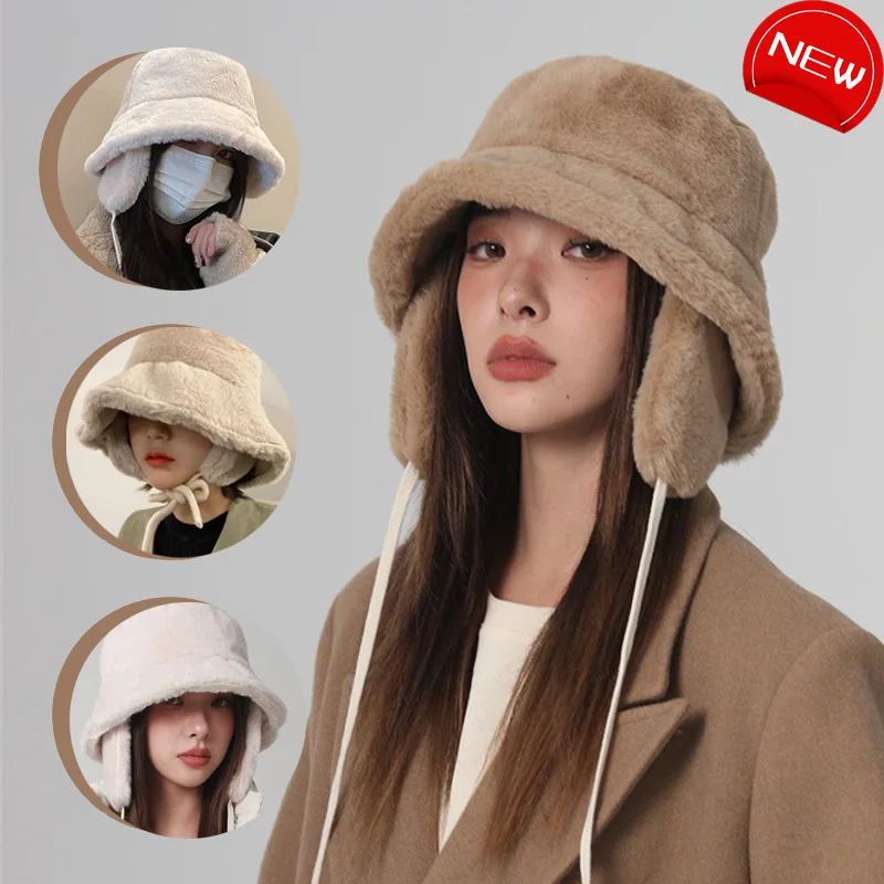 Women Bucket Hat Ear Protection Warm Retro Panama Caps For Winter Travel