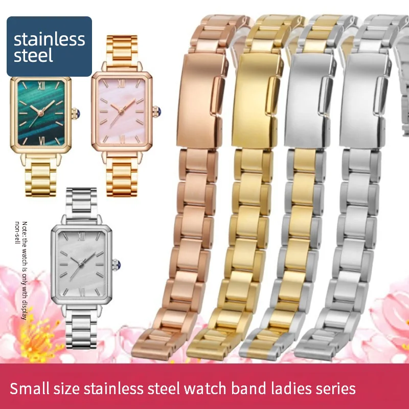 

10mm 12mm 14mm 16mm Small Size Width Strap female stainless steel watchband metal small fine strap silver colour gold Rose
