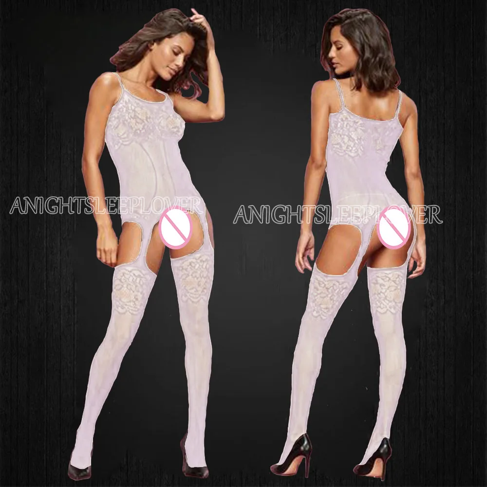 Sexy Bodystockings Lingerie Bodysuit Underwear Women Fishnet Open Crotch catsuit Mesh Tights Erotic Babydoll Teddies White