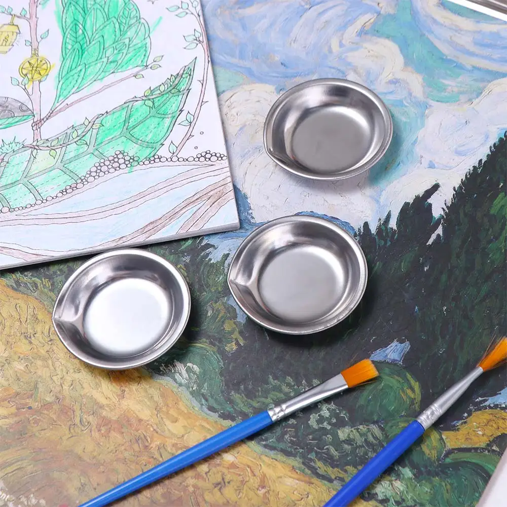 10pcs 스테인레스 스틸 페인팅 컬러 볼 재사용 가능한 드로잉 타블렛 페인트 컬러 믹싱 컵 미니 팔레트 플레이트 푸어 마우스 팔레트