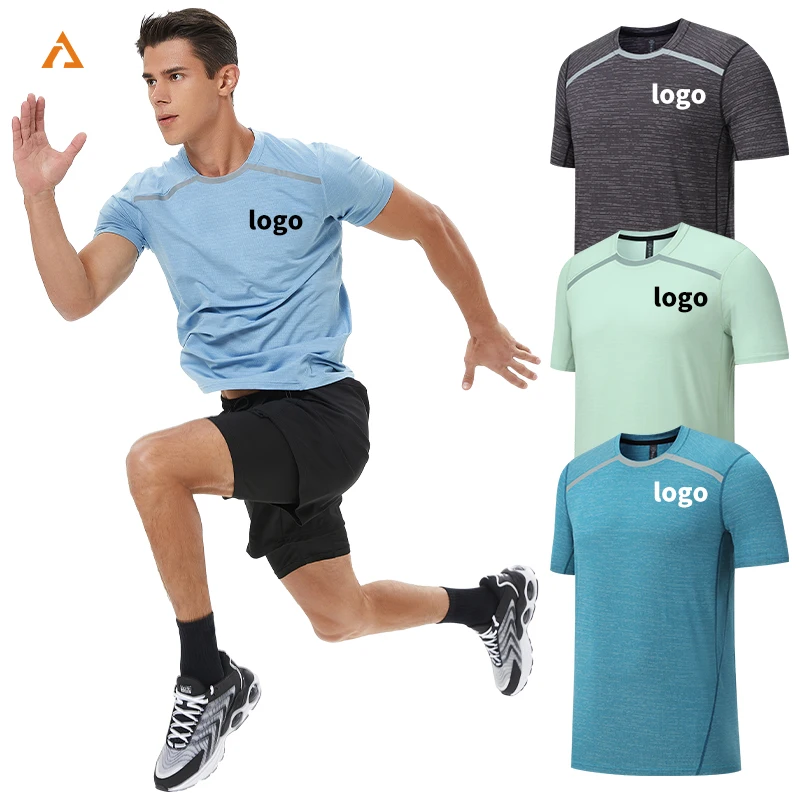 Men Quick Dry Sport Running Athletic T Shirt Printed Fitness T Shirts Gym Breathable Polyester Casual shirt