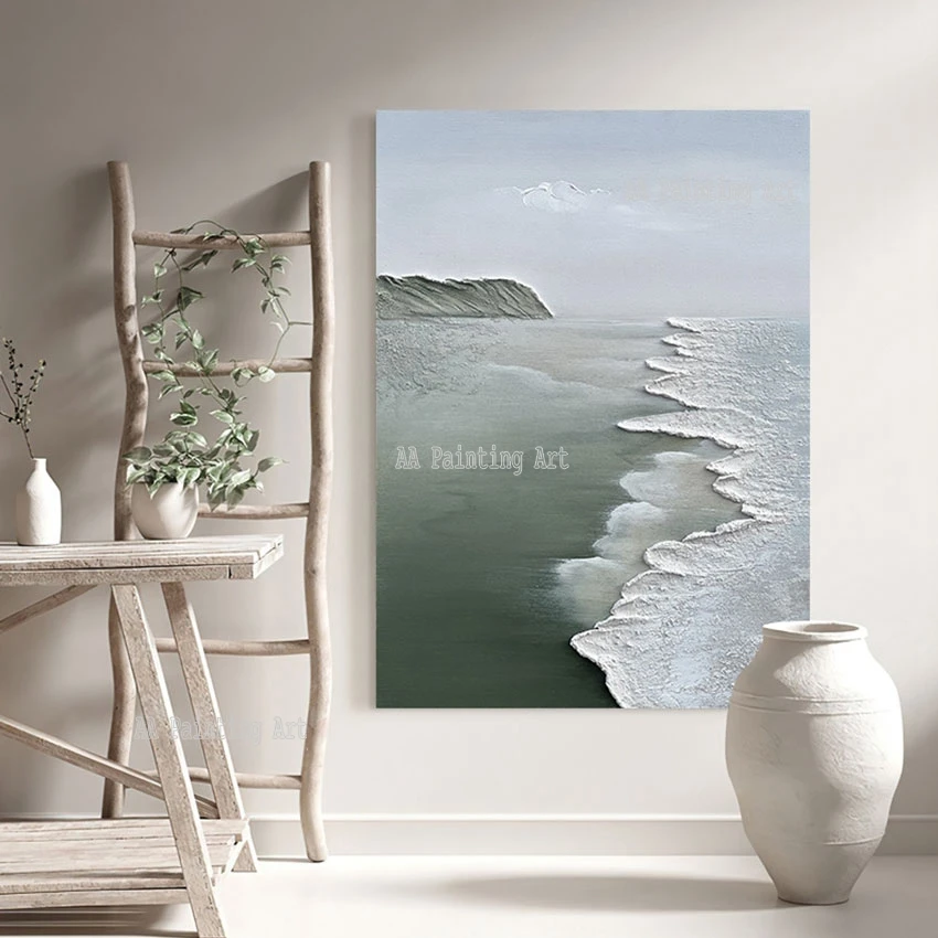 

Purely Handmade Item Murals Crafts Abstract Beach Wave Knife Oil Painting Canvas Wall Picture Texture Art For Hotel Decoration