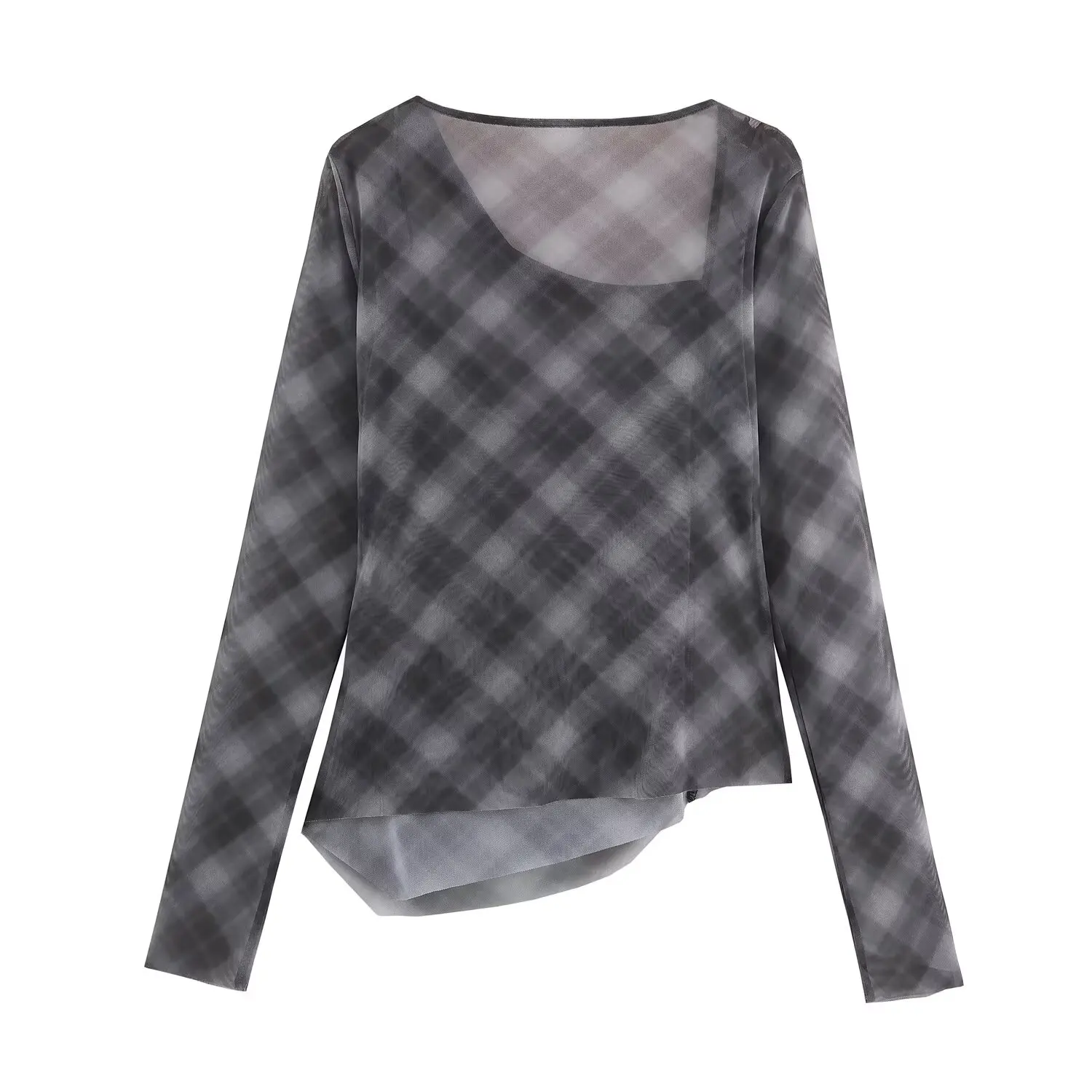 Women Tulle Plaid Long Skirt Sets Or Female Fashion Pleated Long Sleeve Blouse Pullover Top Or Ladies' Vintage Fishtail Skirt