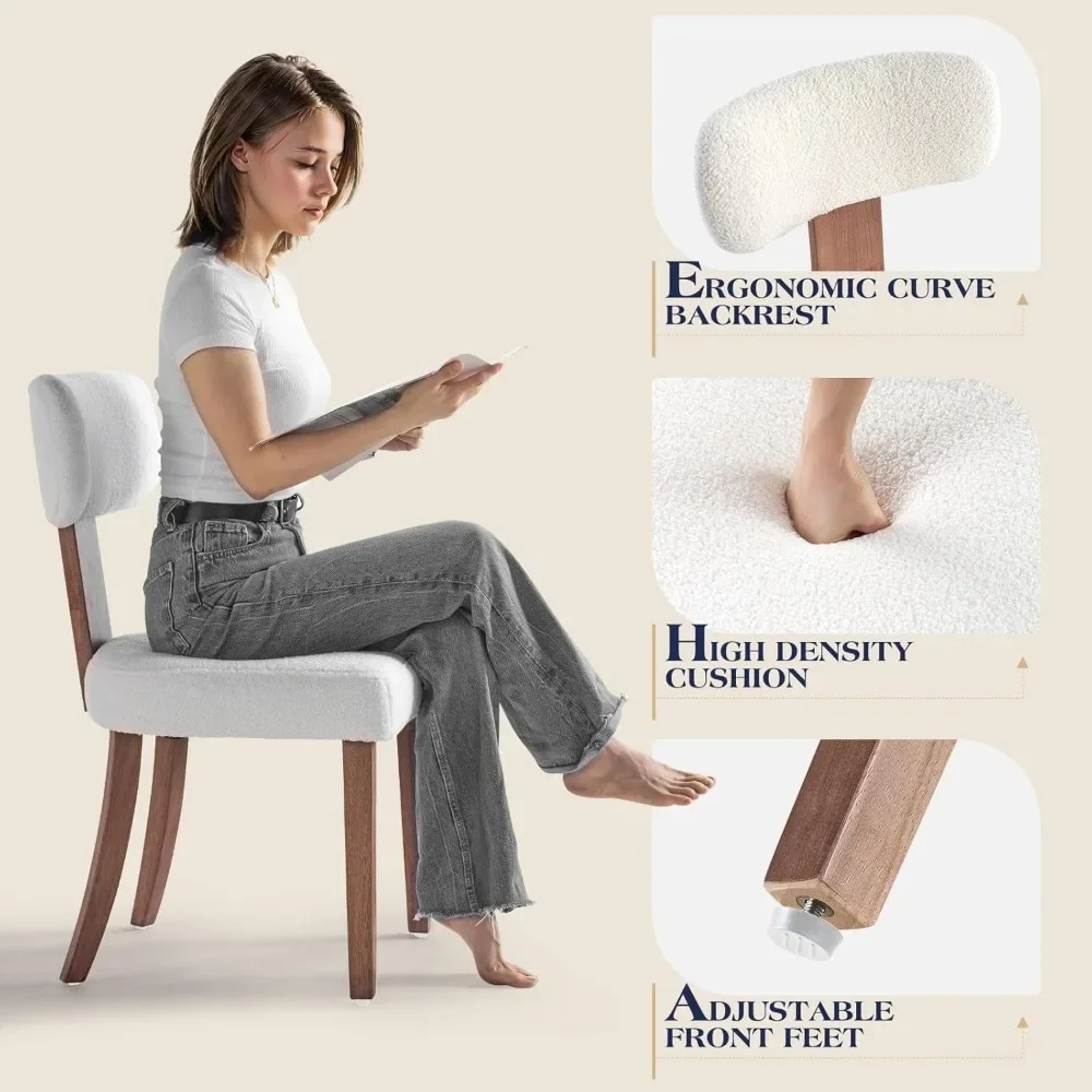 Dining Chairs Set of 4, Upholstered Kitchen Chairs with Curved Backrest & Adjustable Legs for Living Room/Bedroom, White 5