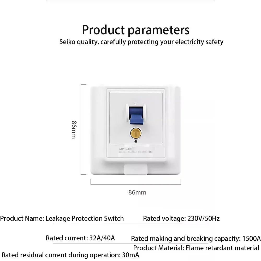 

Leakage Protector Switch 32A 40A 50A Electric Leakage Protector Wall Socket Switch for Conditioner Electric Water Heater