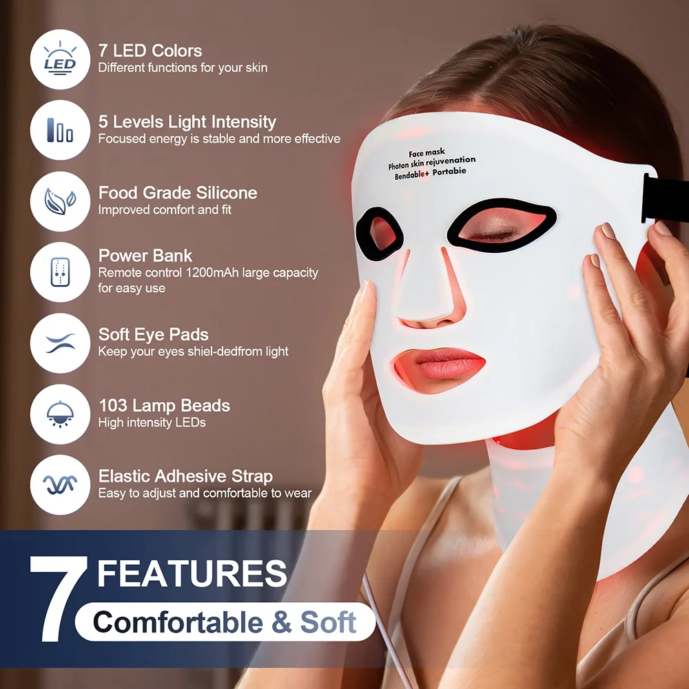 Wireless 7 Colors LED Face Beauty Machine Photon Facial Neck Skin