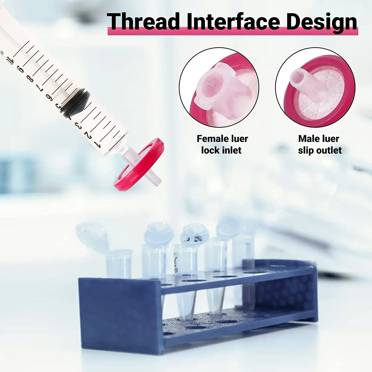 100 Pack Syringe Filter PTFE Hydrophobic 0.22um Membrane 13mm Pore Size Filtration Non-Sterile Syringe Lab Filters