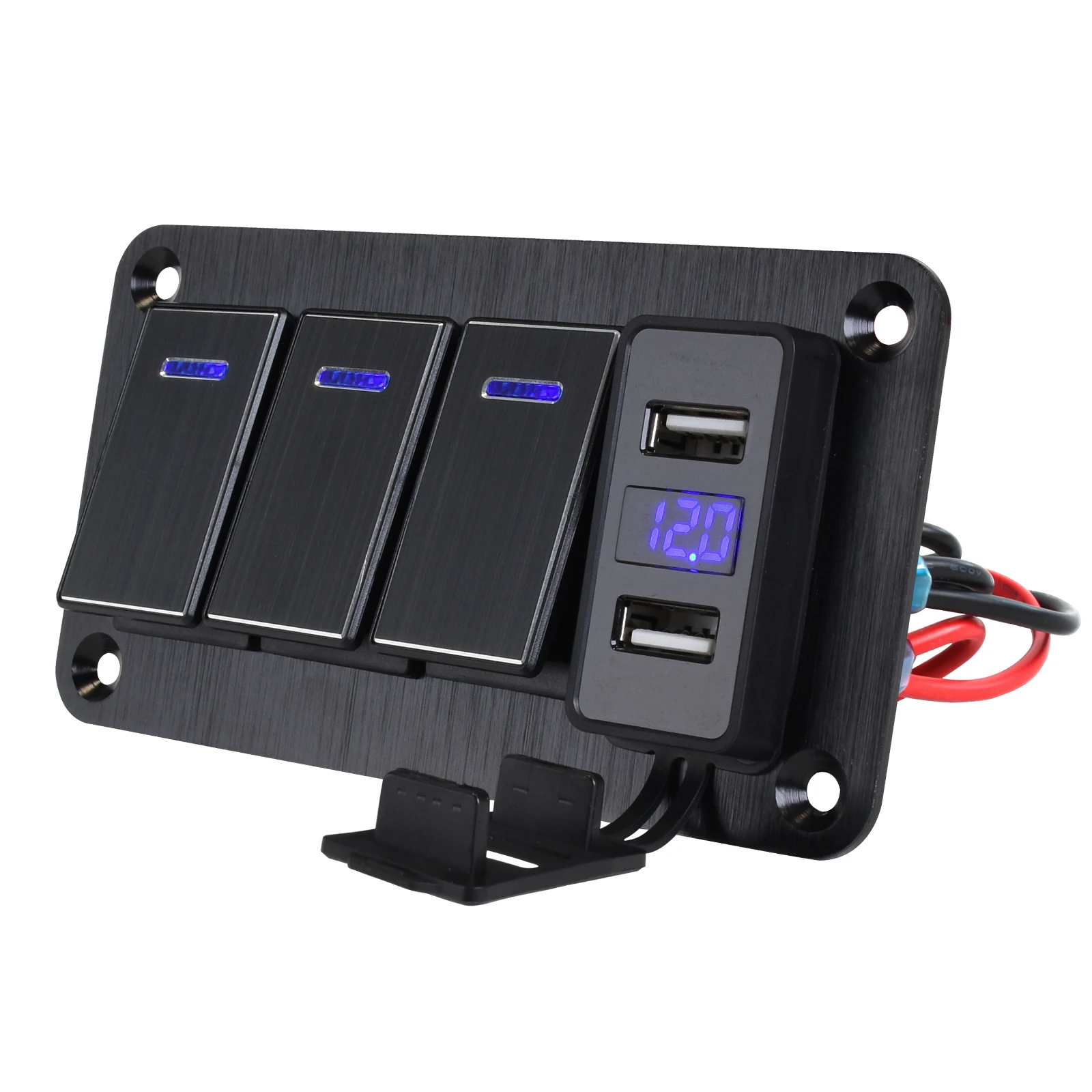 MetalDualUSBPortForBoatCarMarineLEDRockerAccessories6Gang