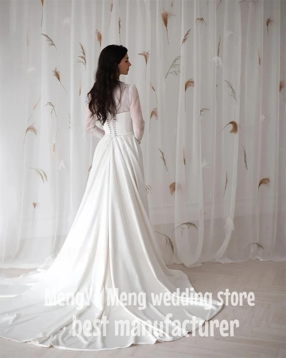 ZHUISHU Modest Ivory Mermaid Wedding Dress V Neck Full Sleeves Bridal Gown Customized Arabic Plus Size Corset Formal Gown 4