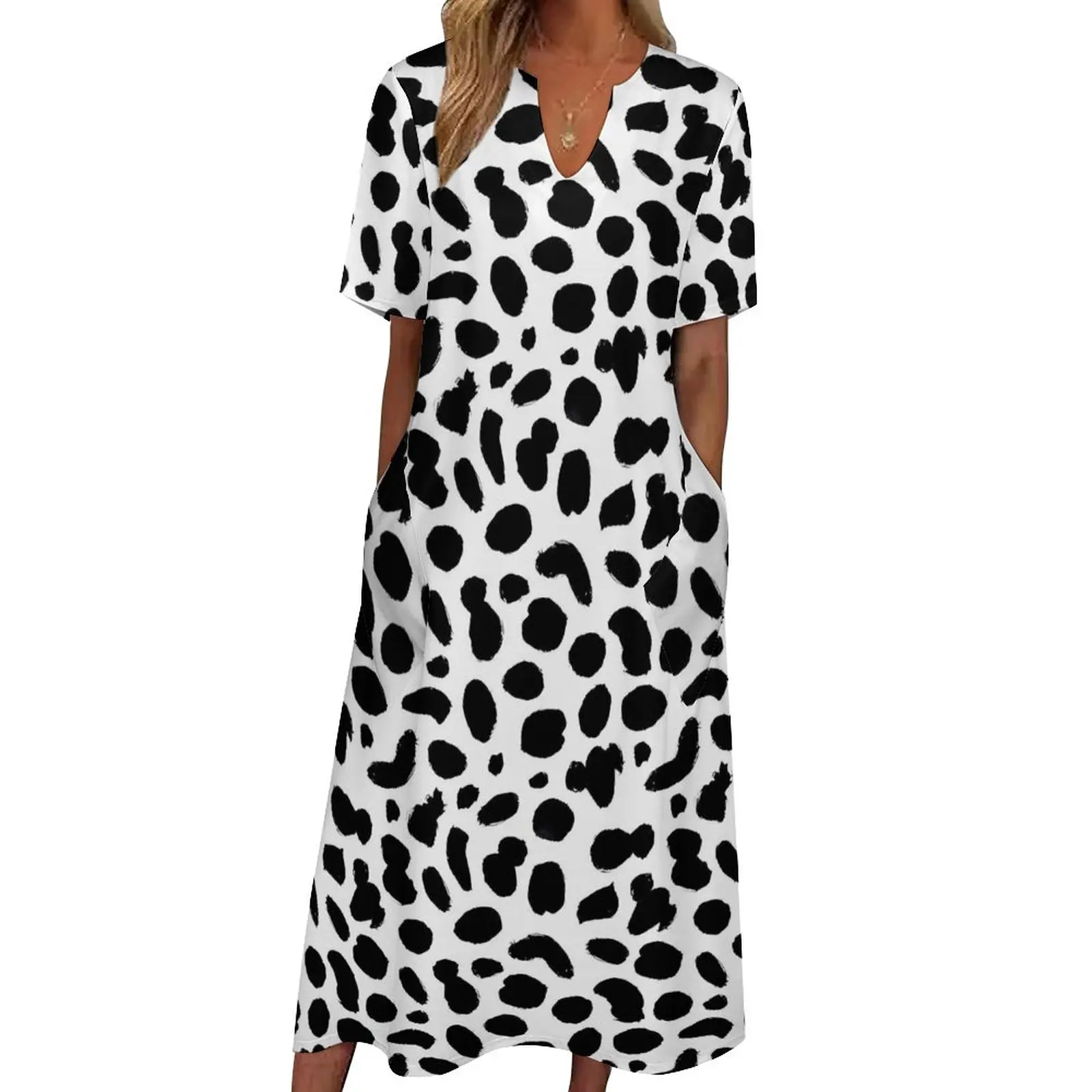 

Dalmatian Print Dress Summer Animal Dots Aesthetic Bohemia Long Dresses Ladies Beach Maxi Dress Gift Idea