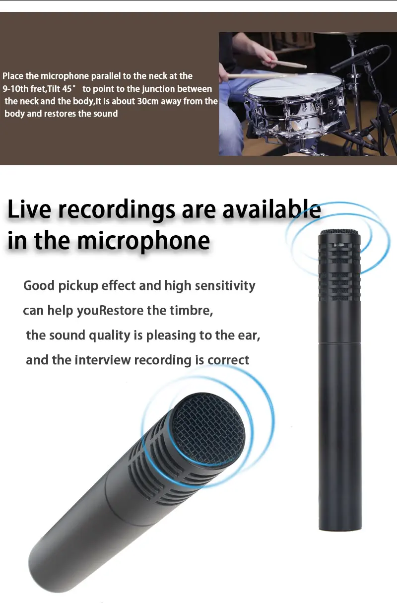 E914 Heart-Shaped Instrument Microphone, Windproof Cotton Condenser Microphone,For Bands/Stages/Recording Studio Recording ﻿