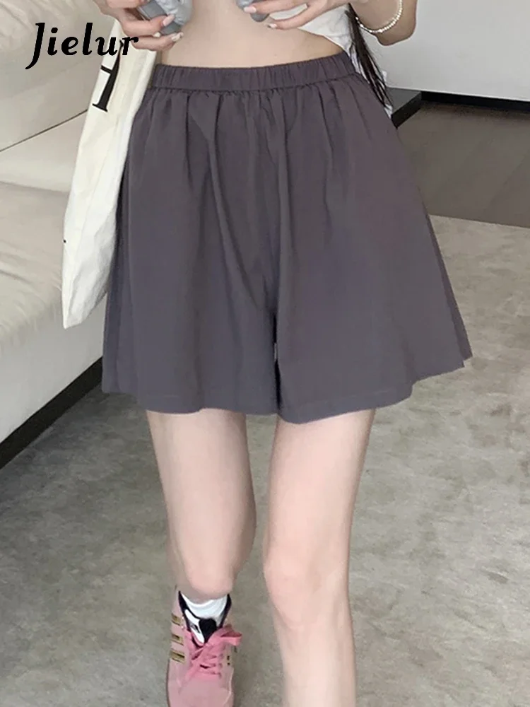 Jielur Simple Casual Sport Women's Shorts Pure Color Elastic Waist Loose Basic Fashion Female Shorts Apricot Black Pink Shorts