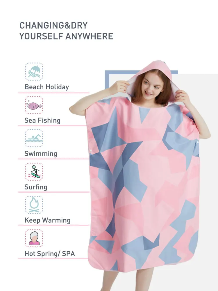Surf Poncho Towel Poncho Quick-Dry Towel Hoodie Microfiber Beach Robe Changing Poncho Swim Towel Beach Poncho For Adults (A5) 3