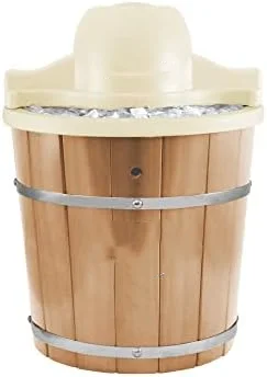 

4 quart Old Fashioned Vintage Appalachian Wood Bucket Ice Cream Maker Machine with Leak-Proof Liner, Uses Ice and Rock Salt Chu