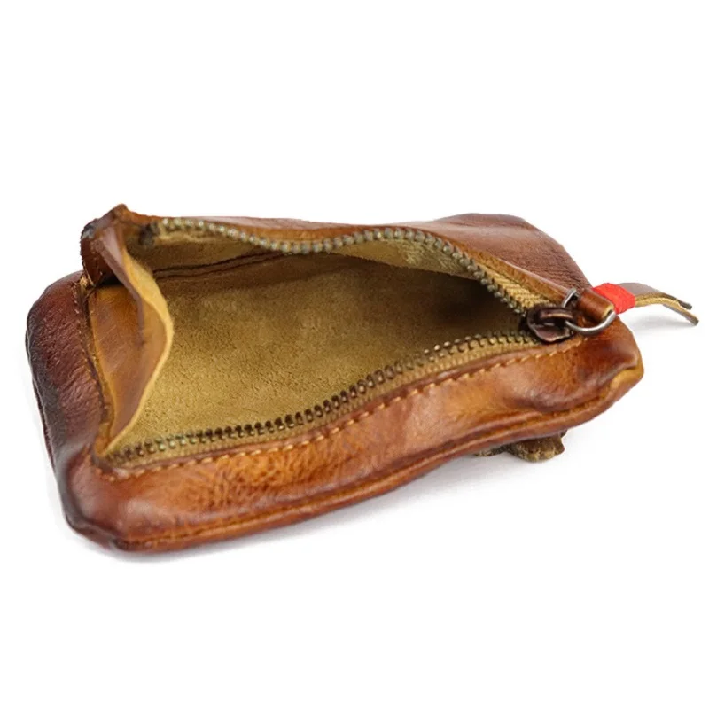 Monedero Vintage para hombre, Mini billetera Original de cuero con tarjetero, billetera masculina con cremallera corta, bolsa organizadora de cambio pequeño