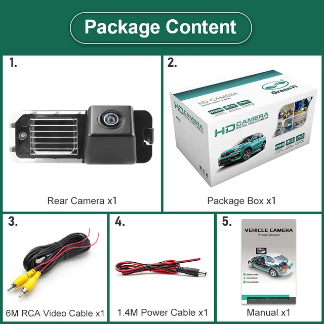 GreenYi-Caméra de recul pour véhicule avec vision nocturne, 170 °, 1080P HD, pour VW Volkswagen Polo 6R Golf 6 Passat CC MK6 Magotan Bora 6