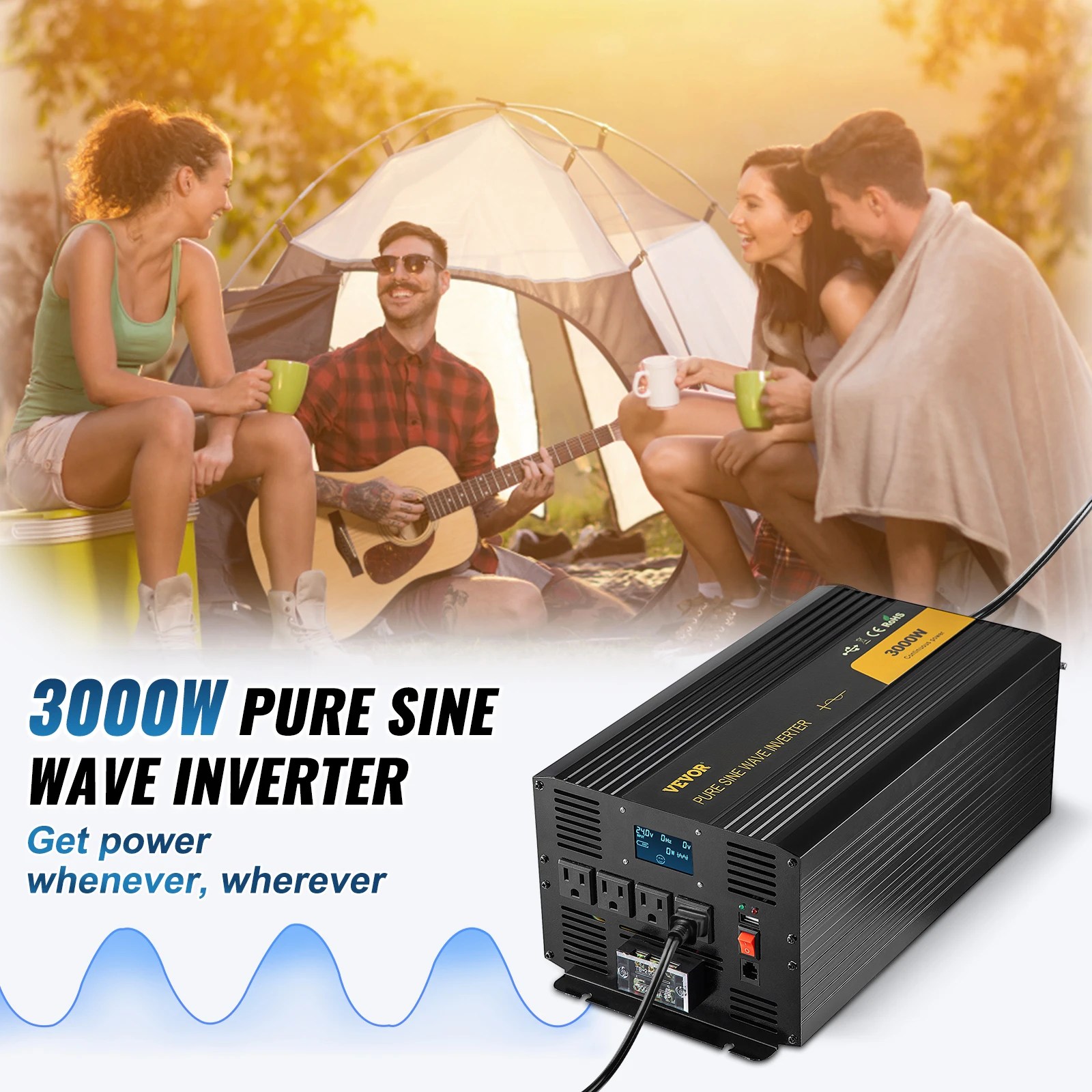 VEVOR Pure Sine Wave Inverter 3500 Watt Power Inverter, DC 12V to AC 120V  Car Inverter