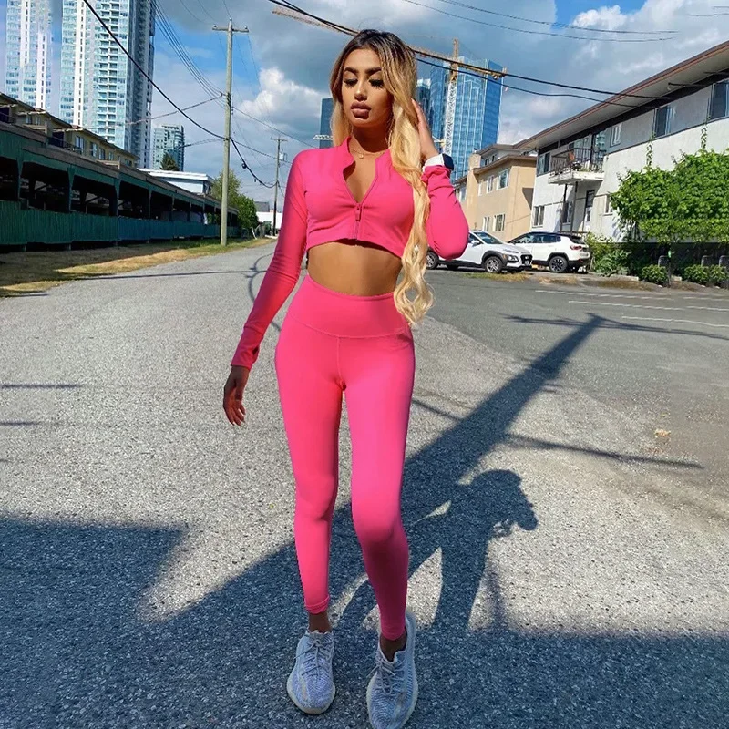 Yoga Set Gym Set Women Tracksuit Long Sleeve Yoga Suit for Fitness Sport Outfit for Woman Sportswear Pilates Clothes Two Piece Wear Khaki