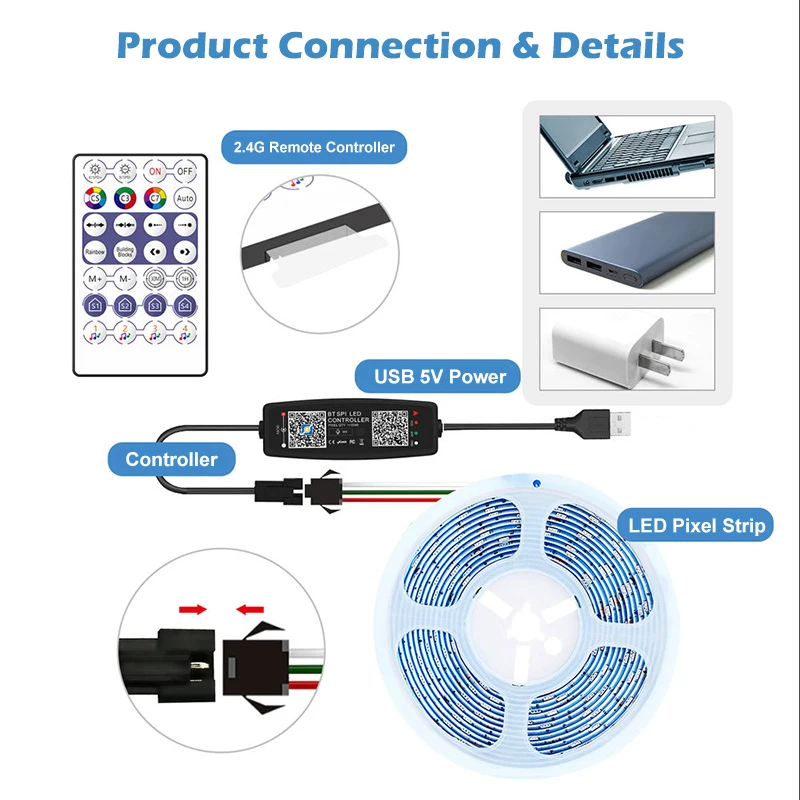 WS2812B Bluetooth Music Controller for Pixel LED Strip Light SK6812 WS2811 WS2812 LED Light Strip USB 5V APP Remote Controller rgb led controller pixel led controller led strip controller rgb controller led controller