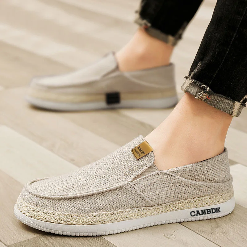 Men's Canvas Shoes Breathable Linen Summer Slip-On Casual Loafers Trendy Lazy Person's Flats Comfortable Wear for Daily Use - 4
