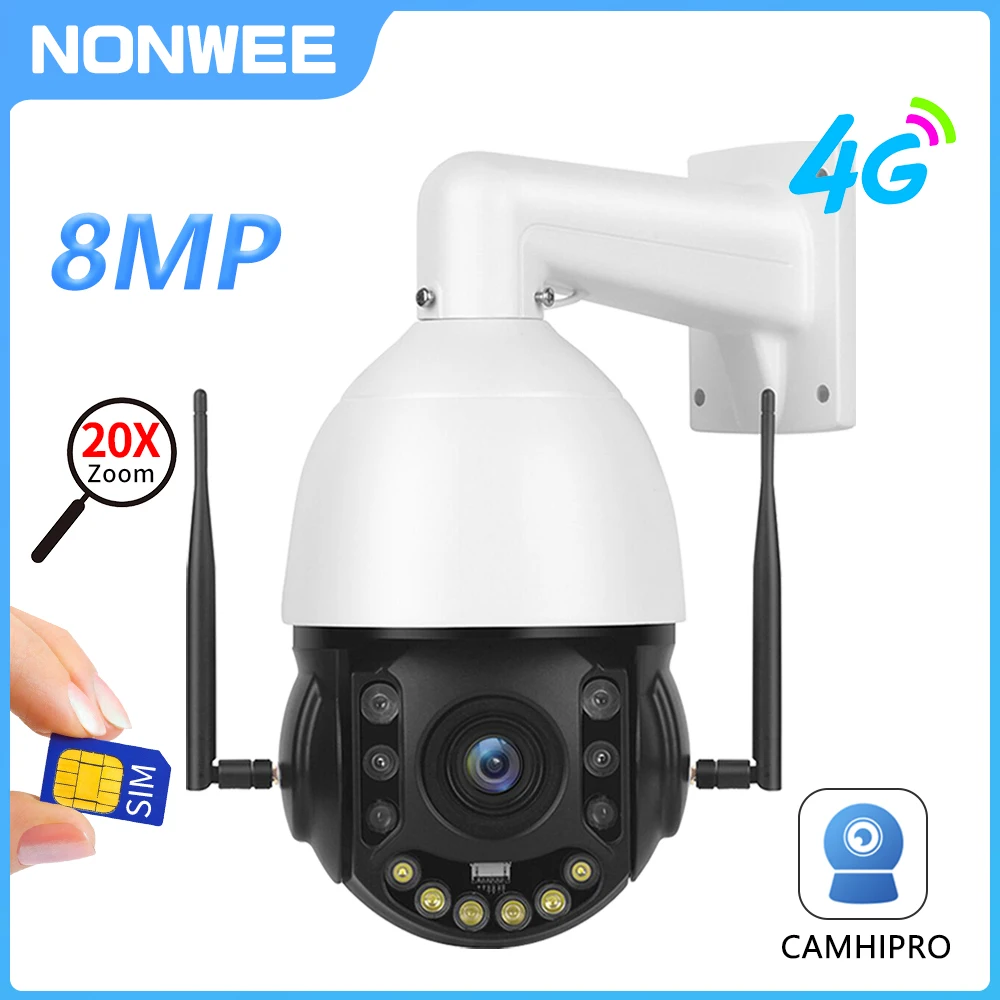 4K 8MP WIFI Surveillance Camera 4G SIM Card Outdoor PTZ CCTV Security Cameras 30X Zoom Speed Dome Auto Tracking IR 150M Camhipro 5mp 4g sim card security camera wifi outdoor 1080p hd ptz cctv surveillance cameras h 265 speed dome auto tracking camhi app